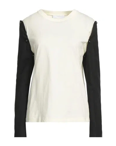 Erika Cavallini Woman T-shirt Cream Size 12 Cotton, Polyester, Wool, Elastane In White