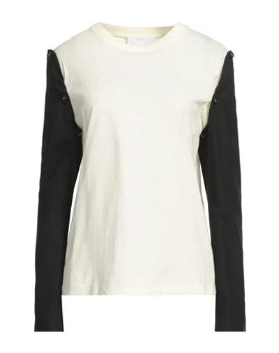 Erika Cavallini Woman T-shirt Cream Size 8 Cotton, Polyester, Wool, Elastane In White