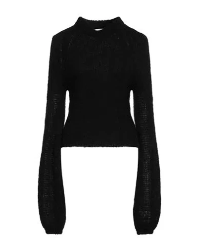 Erika Cavallini Woman Turtleneck Black Size L Alpaca Wool, Mohair Wool, Polyamide, Elastane
