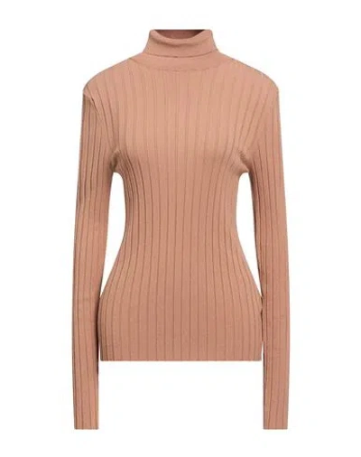 Erika Cavallini Woman Turtleneck Light Brown Size S Viscose, Polyester