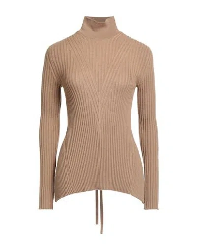 Erika Cavallini Woman Turtleneck Sand Size M Virgin Wool In Brown