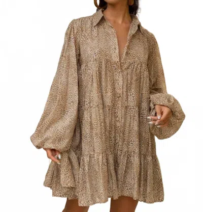 Erika Peña Anette Button Front Mini Dress In Animal In Brown