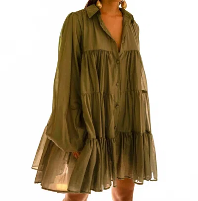 Erika Peña Anette Button Front Mini Dress In Olive In Green