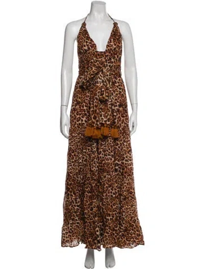 Pre-owned Erika Peña Animal Print Long Dress In Brown
