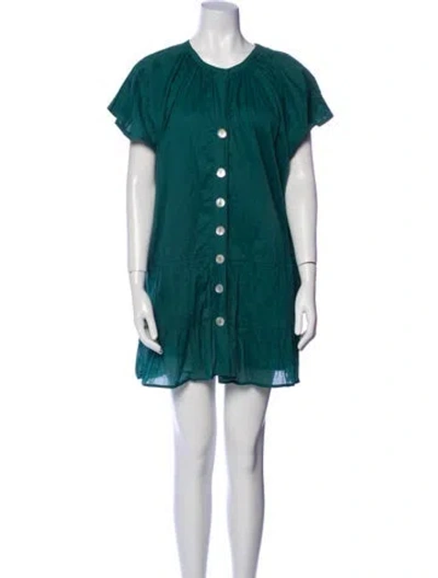 Pre-owned Erika Peña Crew Neck Mini Dress In Green