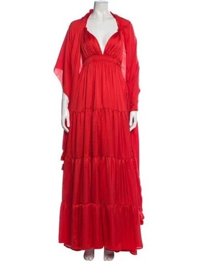 Pre-owned Erika Peña Halterneck Long Dress In Red