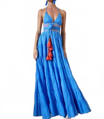 Erika Peña Lola Bohemian Halter Maxi Dress In Azure Blue In Multi