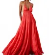 Erika Peña Lola Bohemian Halter Maxi Dress In Coral Red In Red