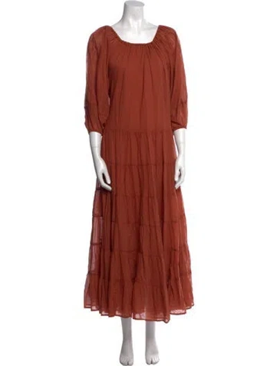 Pre-owned Erika Peña Scoop Neck Long Dress In Orange