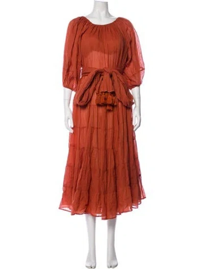 Pre-owned Erika Peña Scoop Neck Long Dress In Red