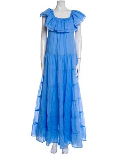 Pre-owned Erika Peña Square Neckline Long Dress In Blue