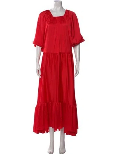 Pre-owned Erika Peña Square Neckline Long Dress In Red
