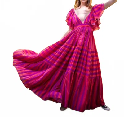 Erika Peña Vale Maxi Dress In Coral Stripe In Multi