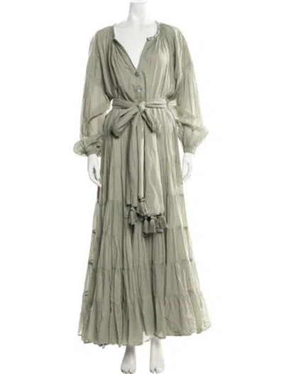 Pre-owned Erika Peña V-neck Long Dress In Green
