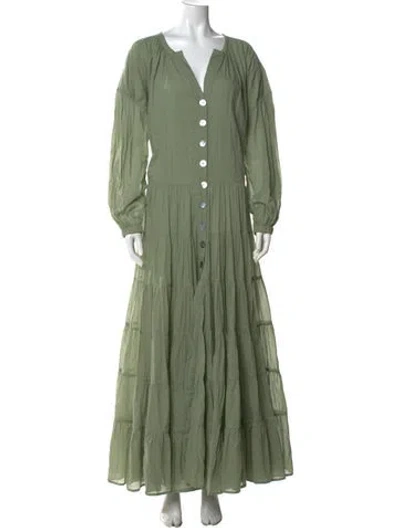 Pre-owned Erika Peña V-neck Long Dress In Green