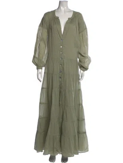 Pre-owned Erika Peña V-neck Long Dress In Green