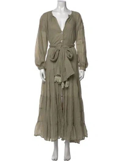Pre-owned Erika Peña V-neck Long Dress In Green