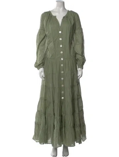 Pre-owned Erika Peña V-neck Long Dress W/ Tags In Green