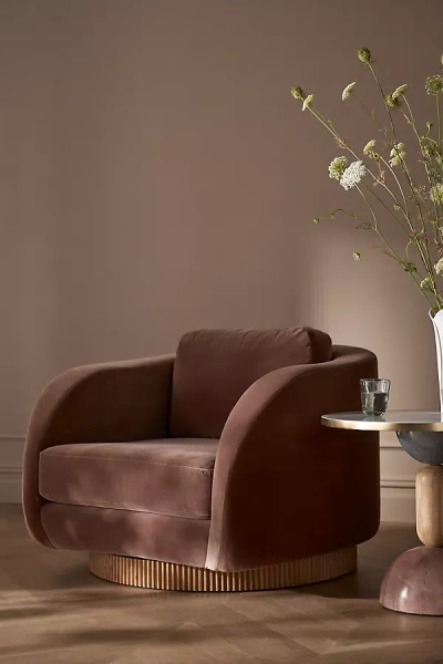 Erin Fetherston For Anthropologie Dulcette Velvet Swivel Arm Chair In Purple
