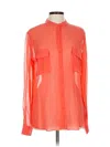 Erin Fetherston Long Sleeve Silk Top Pink Color Block Pattern Mock Neckline Tops In Red