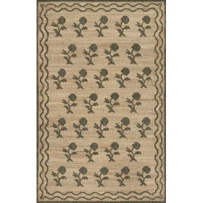 Erin Gates By Momeni Orchard Leaning Flower Jute And Wool Hand Woven Green Area Rug