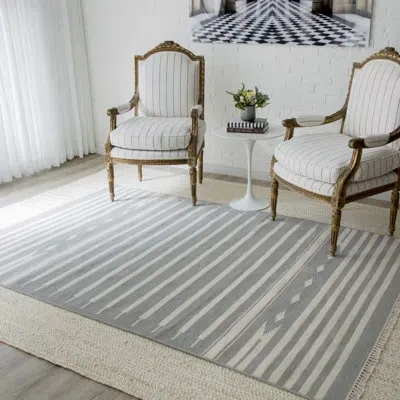 Erin Gates By Momeni Thompson Geometric Handmade Flatweave Wool Gray/white Rug In White;gray