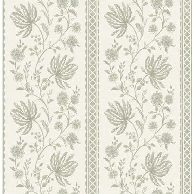 Erin Gates Edgemoor Jacobean Stripe Wallpaper In Green