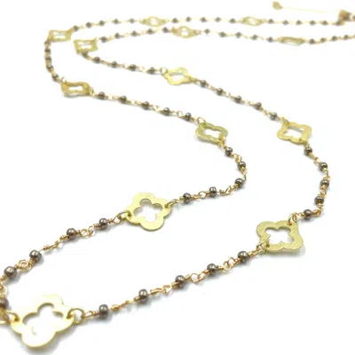 Erin Gray Brushed Long Necklace In Clover And Pyrite In Multi