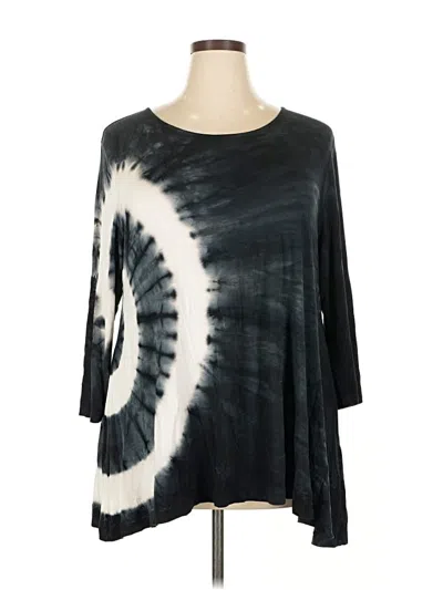 Pre-owned Erin London 3/4 Sleeve Top Black Tie-dye Pattern Boatneck Tops