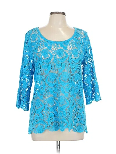 Pre-owned Erin London 3/4 Sleeve Top Blue Scoop Neck Tops