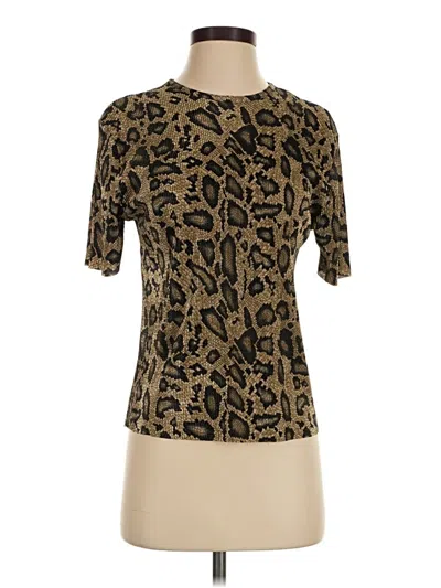 Pre-owned Erin London Short Sleeve Top Brown Animal Print Pattern Mock Neckline Tops