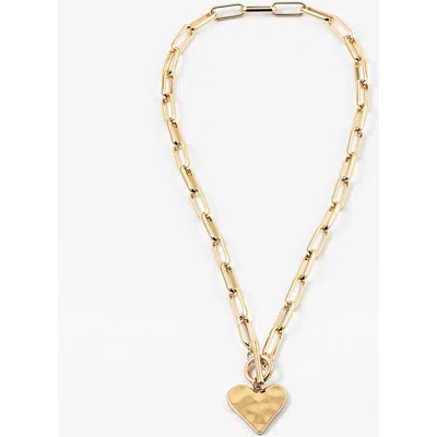 Erin Mcdermott Jewelry Hammered Heart Toggle Necklace In Gold