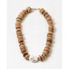 Erin Mcdermott Jewelry Raw Coconut Wood & Pearl Necklace In Brown