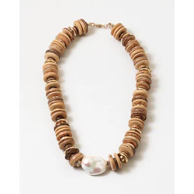 Erin Mcdermott Jewelry Raw Coconut Wood & Pearl Necklace In Brown