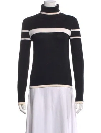 Pre-owned Erin Snow Merino Wool Striped Sweater W/ Tags In Black