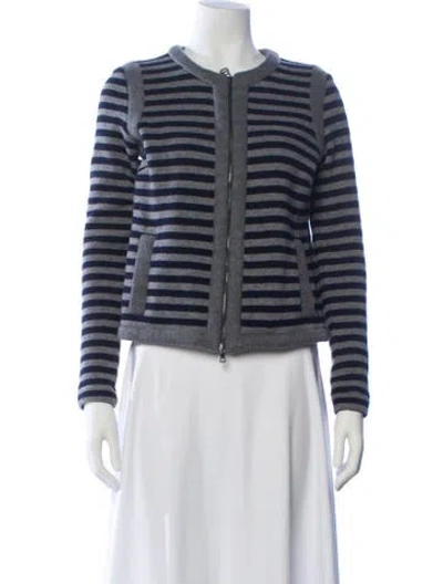 Pre-owned Erin Snow Striped Evening Jacket In Blue/grey