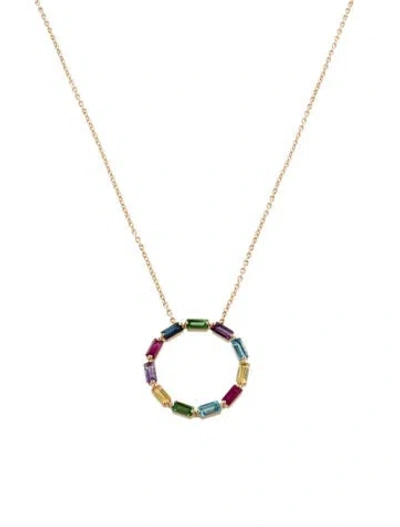 Pre-owned Eriness 14k Multi-gemstone Circle Pendant Necklace, 18"