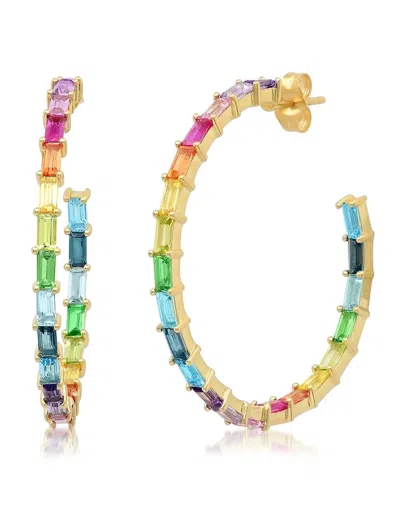 Eriness Baguette Hoop Earrings In Rainbow In Blue