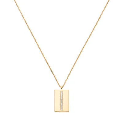 Eriness Diamond Baguette Dog Tag Necklace In Yellow Gold,white Diamond