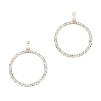 Eriness Diamond Baguette Loop Earrings In Yellow Gold,white Diamonds