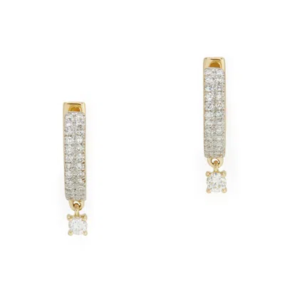 Eriness Diamond Yellow-gold Huggies With Round Diamond Drop Earring In Yellow Gold,white Diamond