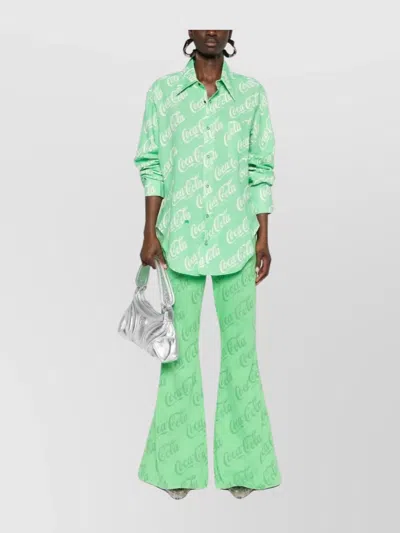 Erl All-over Print Shirt With Snap Button Cuffs In Green