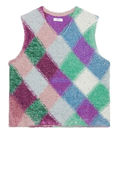 Erl Argyle Glitter Boxy Vest Knit In Multi