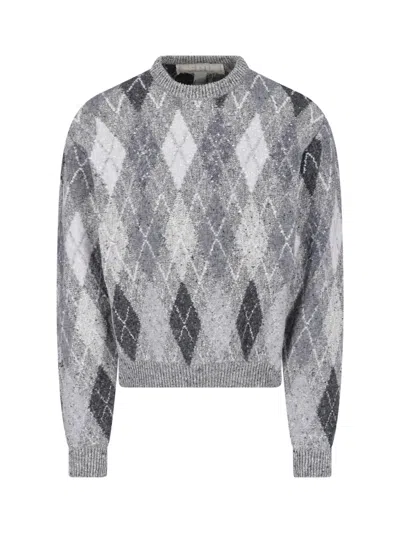 Erl Argyle Knit Sweater In Grey
