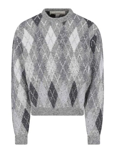 Erl Argyle Sweater In Black