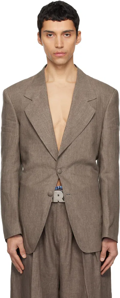 Erl Beige 3 Button Tailored Blazer In Brown