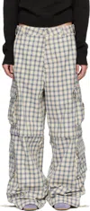 Erl Beige & Blue Zip-off Plaid Cargo Pants In Neutral