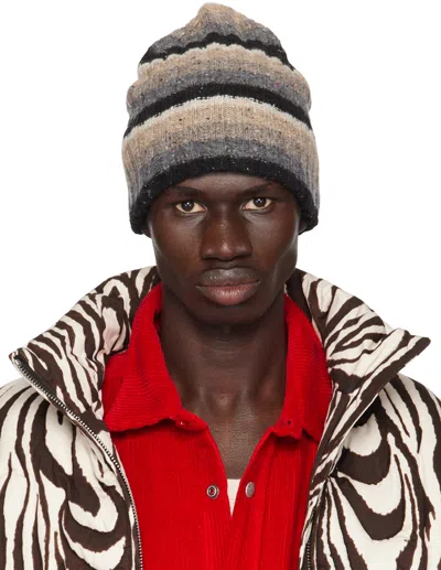 Erl Beige & Gray Wool Striped Beanie