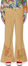 Erl Graphic-print Flared Trousers In Beige