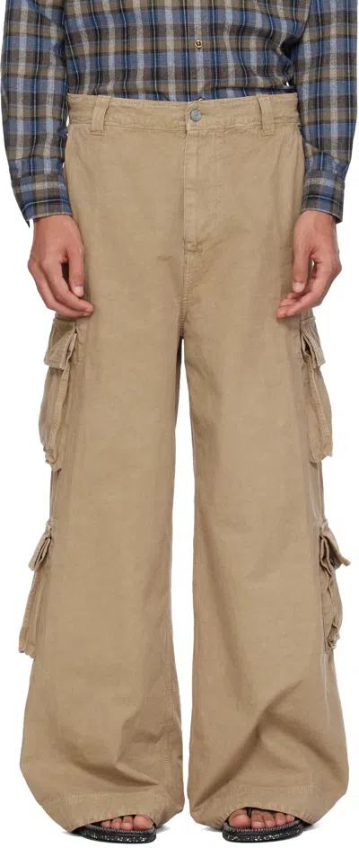 Erl Beige Logo Patch Cargo Pants In Sand